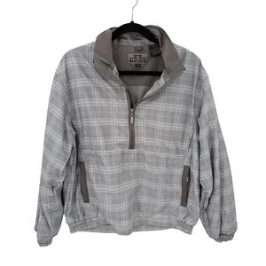 Sun Ice Mens Brown Plaid Half Zip Windbreaker Jacket 2470 Grey White Medium